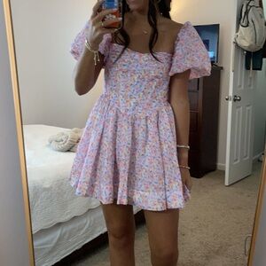 Bardot Floral Mini Dress in Pink and Purple